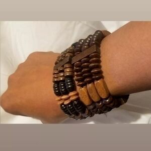 Vintage Wooden Beaded Bracelet Duo